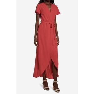 Fraiche by J High/Low Faux Wrap Front Maxi Dress Rust Red Size Large NEW